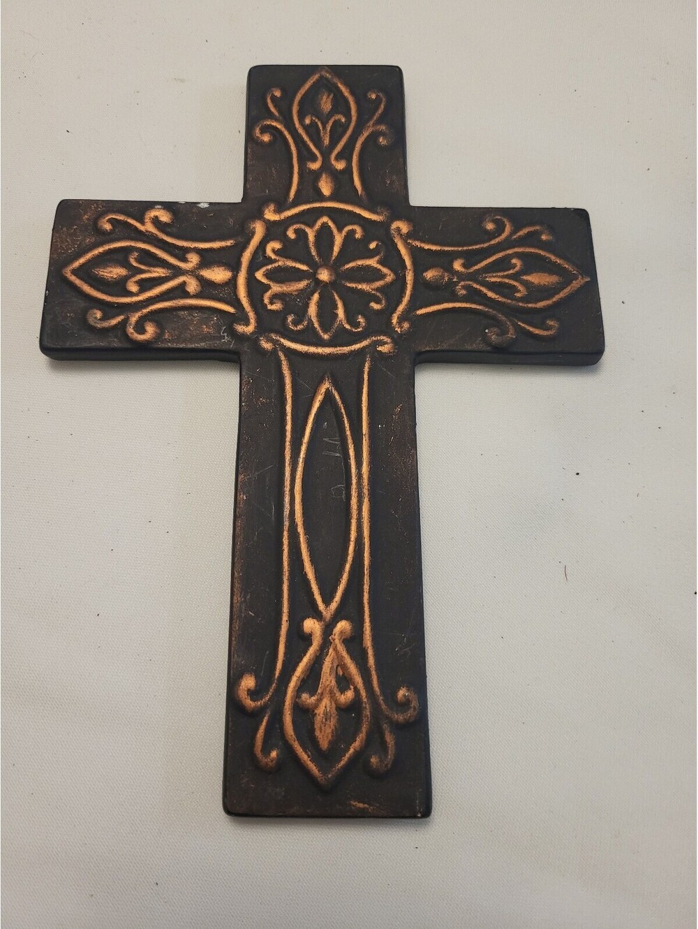 Decorative 8x6" Black and Copper Wall Cross